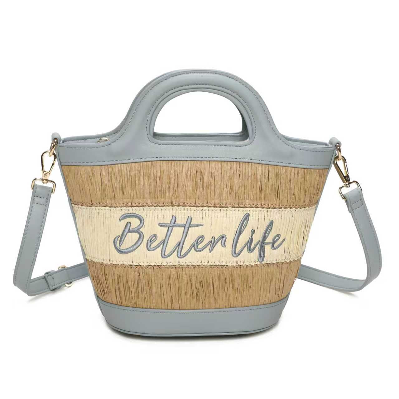 Borsa a Mano da Giorno in Paglia con Lettere Ricamate Bicolore Art.CE243