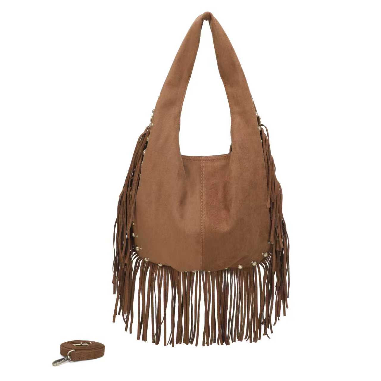 Borsa casual monospalla in pile con barba decorativa Art.CE232