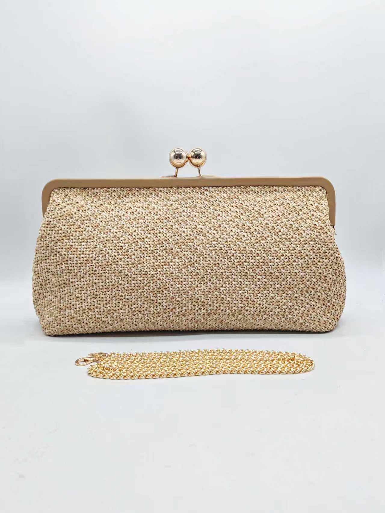 Borsa da Sera a Clip Grande con Motivo Geometrico in Paglia Art.27456