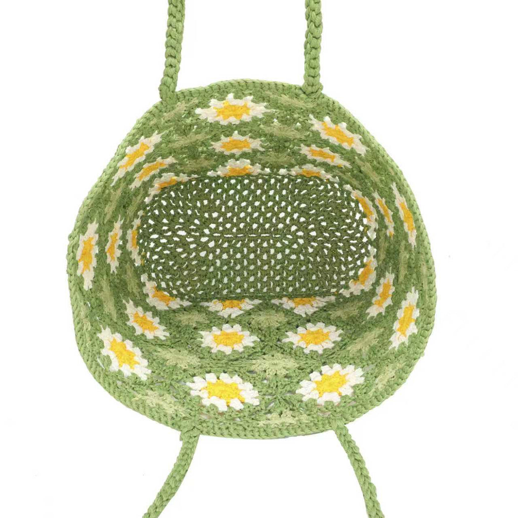 Borsa estiva giornaliera in maglia di lana con fiore, fissa su una spalla con tasca interna Art.C21007