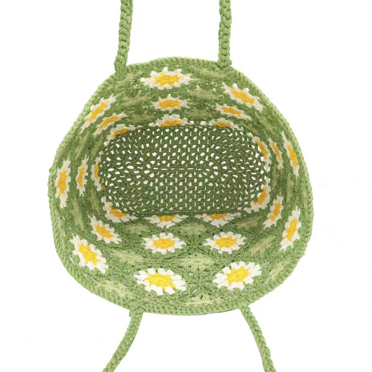 Borsa estiva giornaliera in maglia di lana con fiore, fissa su una spalla con tasca interna Art.C21007